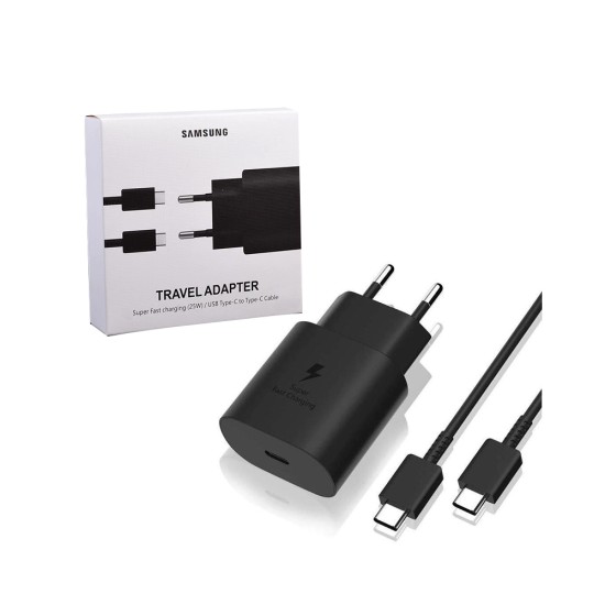 ADAPTADOR DE CARREGADOR RÁPIDO SAMSUNG EP-TA800NB EGEU COM CABO TIPO C A TIPO C 25W PRETO